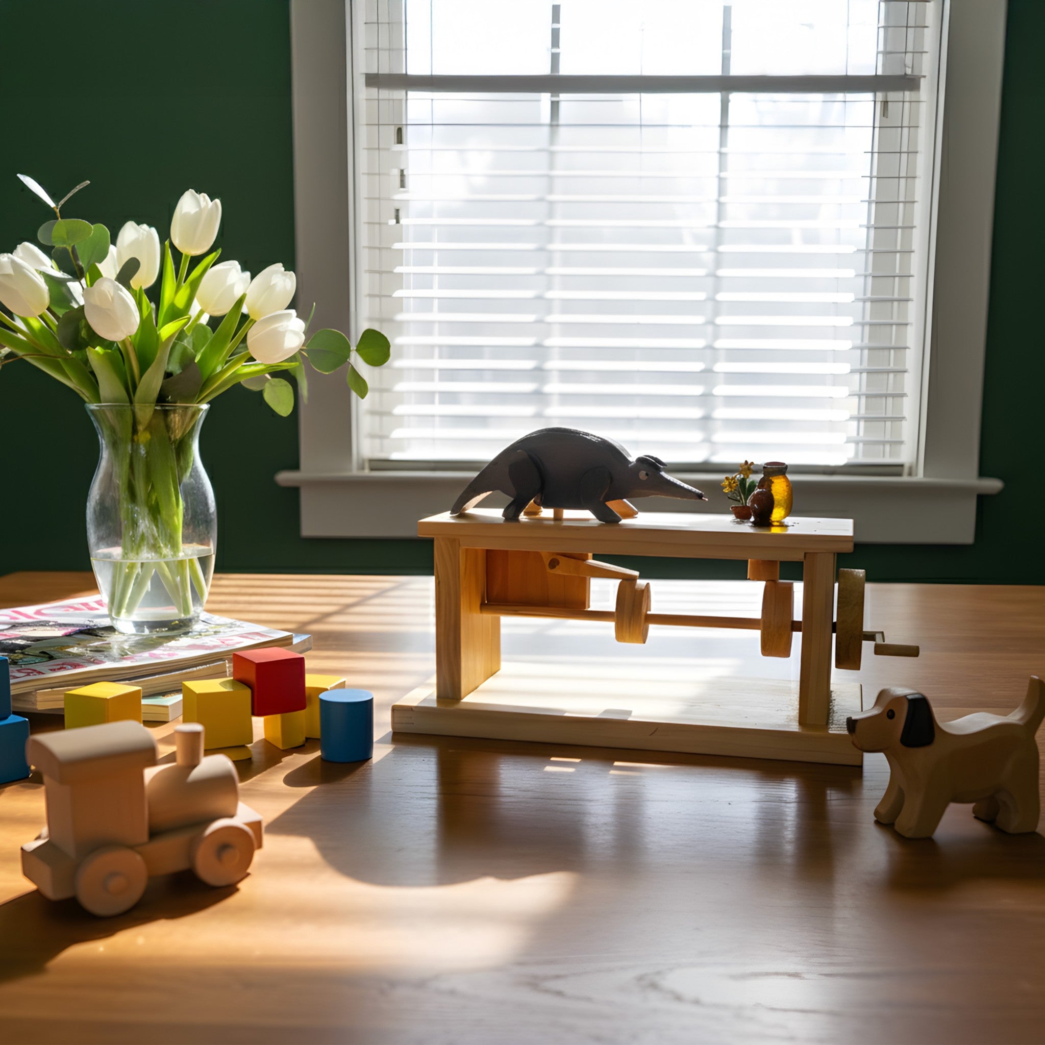Mechanical wooden toy - "Nomnom Tamandua" from Peanut’s Woodworks