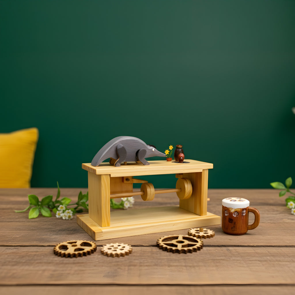 Mechanical wooden toy - "Nomnom Tamandua" from Peanut’s Woodworks