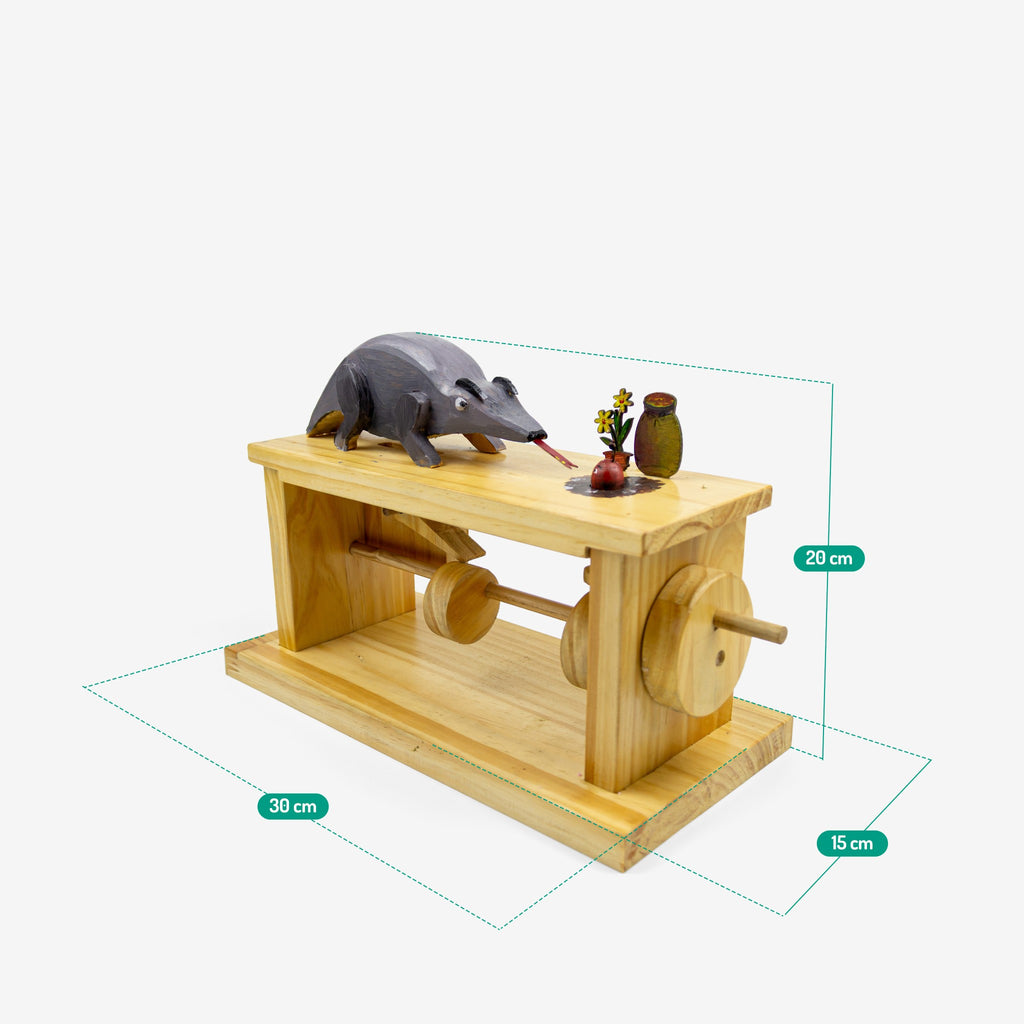Mechanical wooden toy - "Nomnom Tamandua" from Peanut’s Woodworks