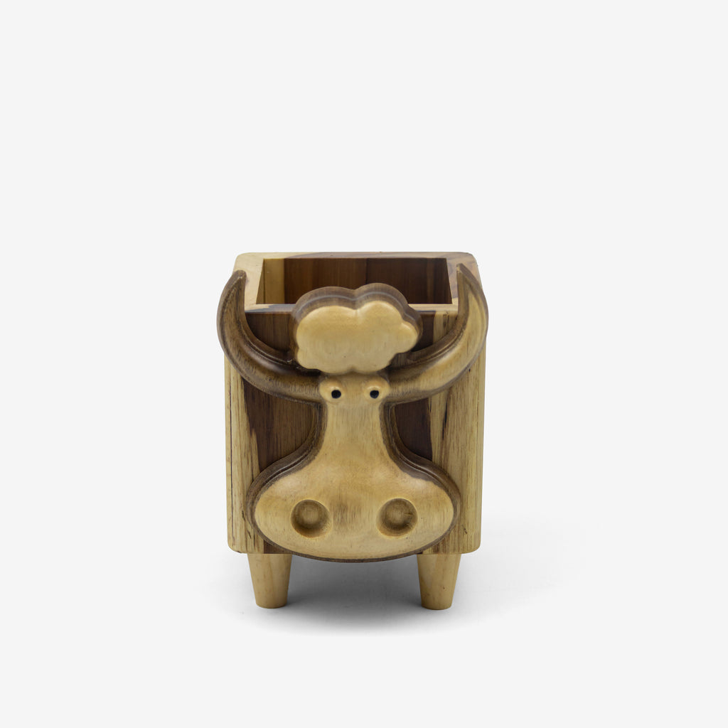 Lọ gỗ vuông đựng đồ mặt bò mũi to - "Nosy" từ Peanut's Woodworks