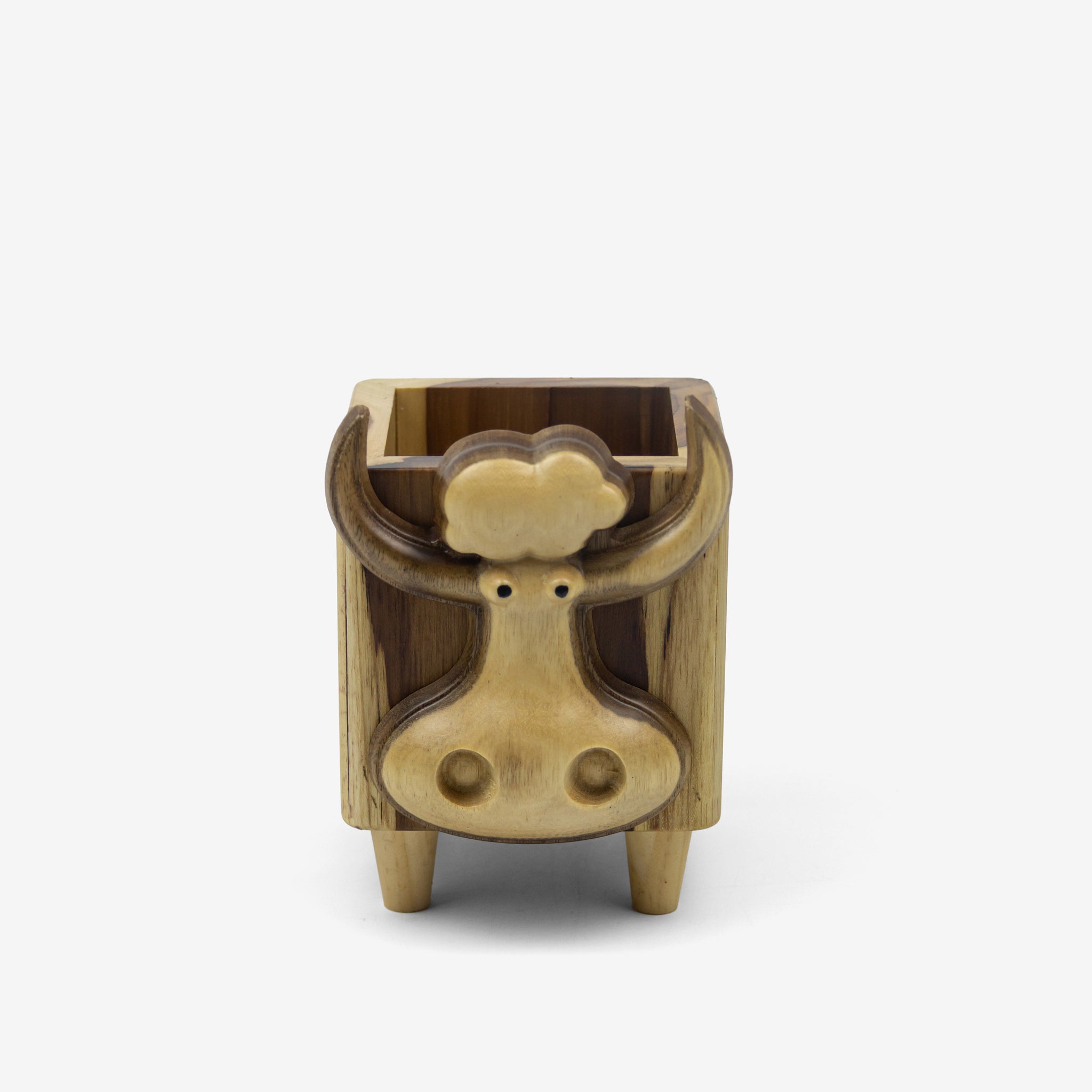 Lọ gỗ vuông đựng đồ mặt bò mũi to - "Nosy" từ Peanut's Woodworks