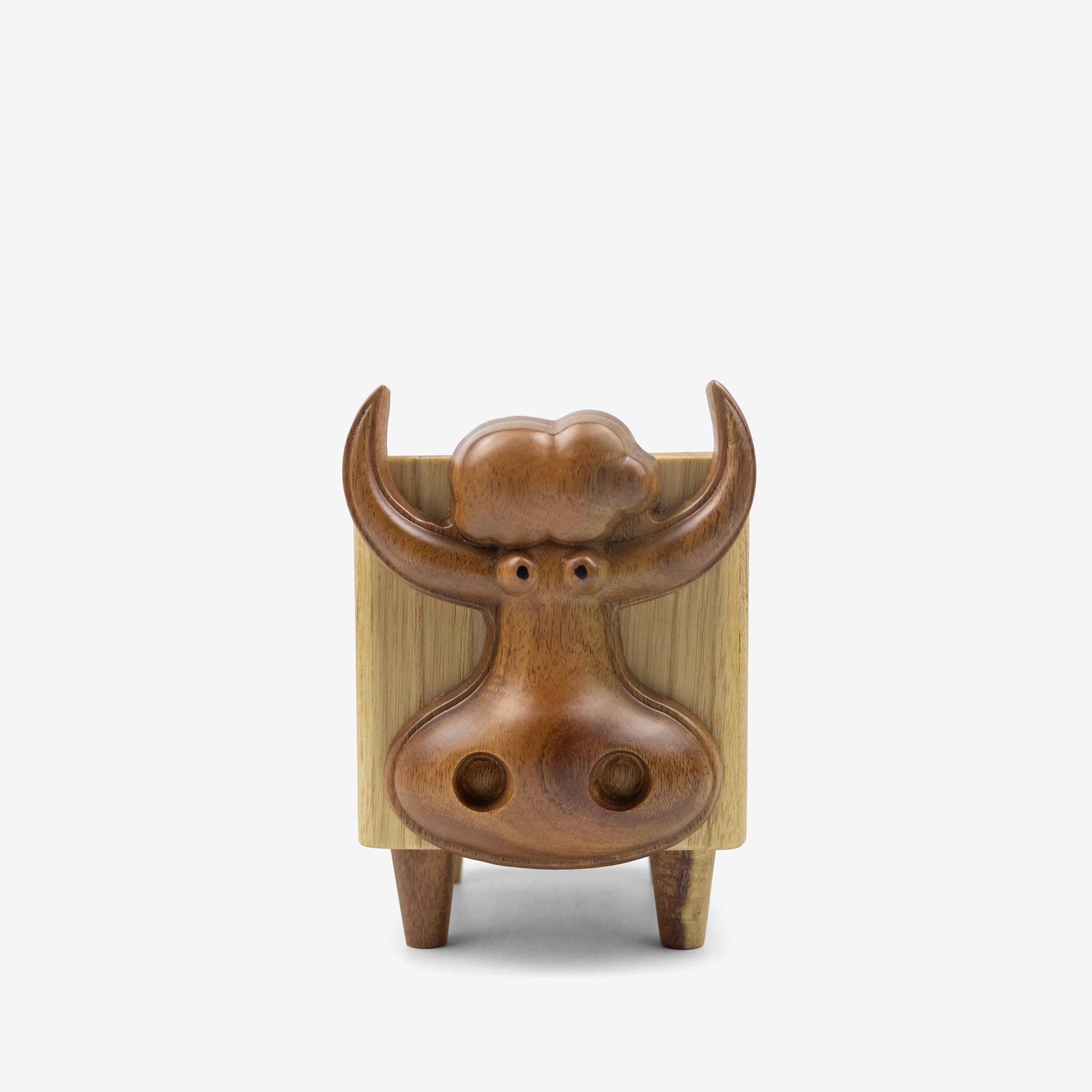 Lọ gỗ vuông đựng đồ mặt bò mũi to - "Nosy" từ Peanut's Woodworks