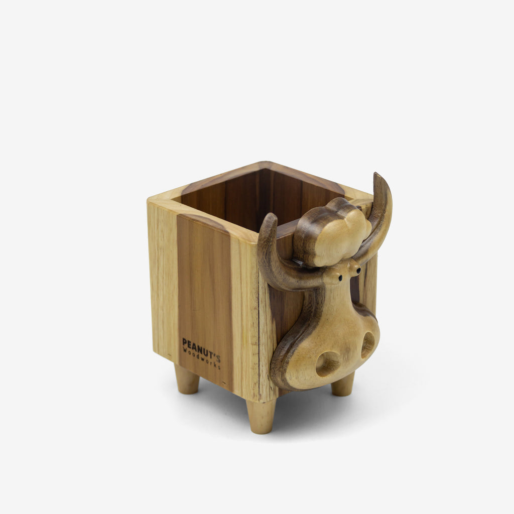 Lọ gỗ vuông đựng đồ mặt bò mũi to - "Nosy" từ Peanut's Woodworks