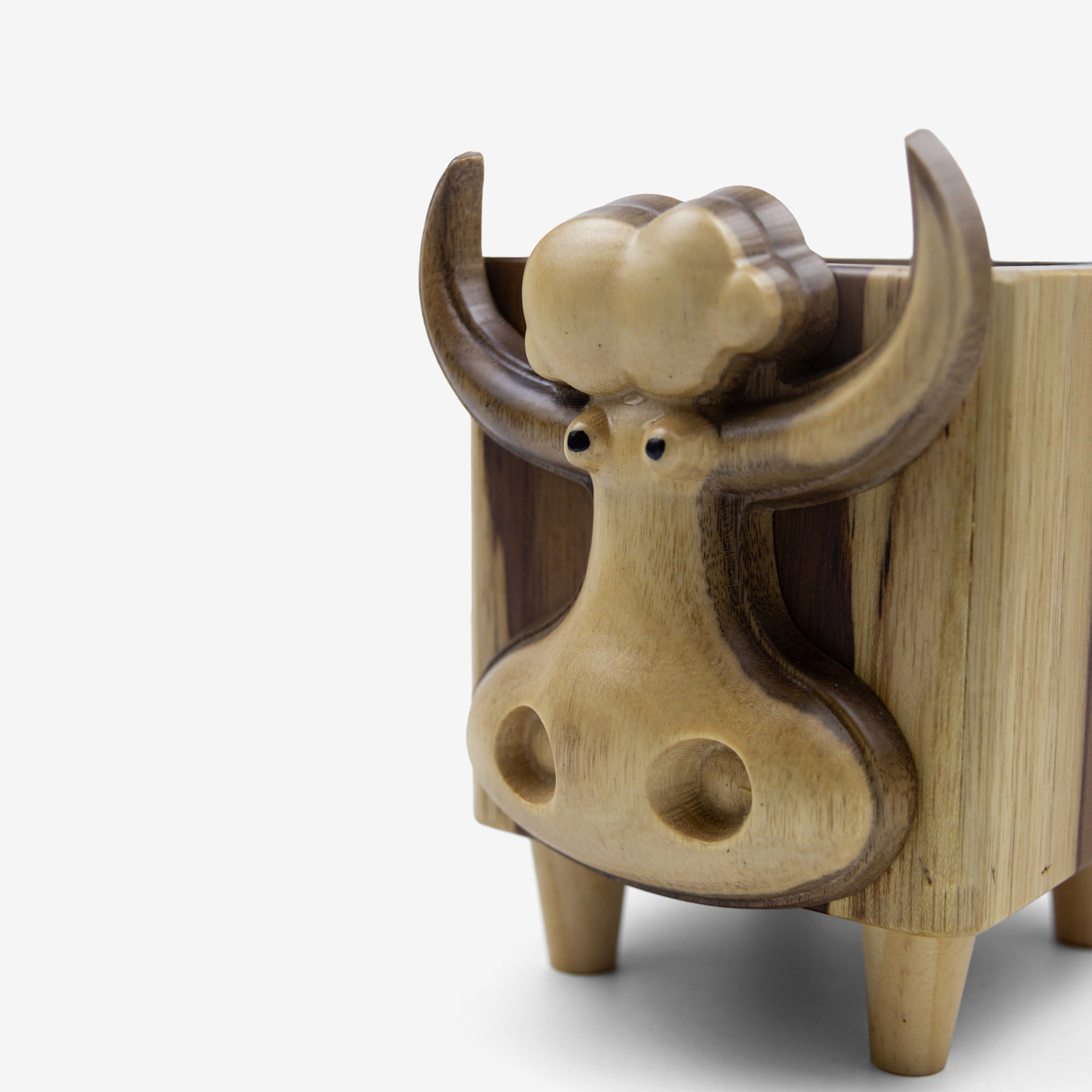 Lọ gỗ vuông đựng đồ mặt bò mũi to - "Nosy" từ Peanut's Woodworks