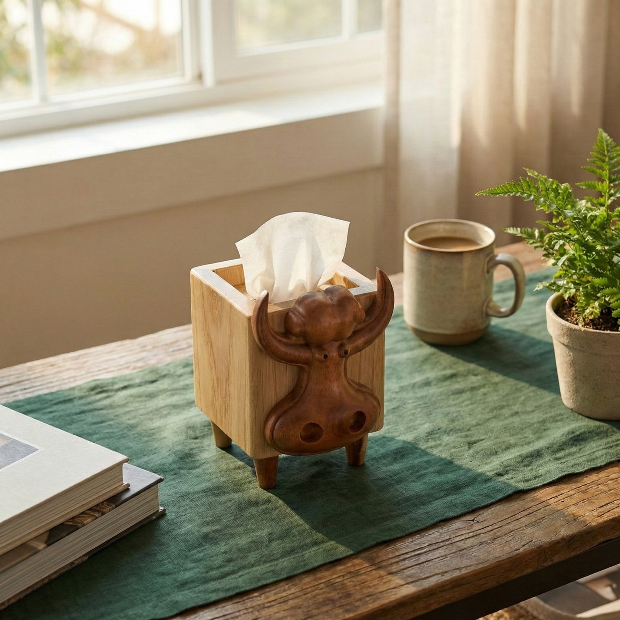 Lọ gỗ vuông đựng đồ mặt bò mũi to - "Nosy" từ Peanut's Woodworks