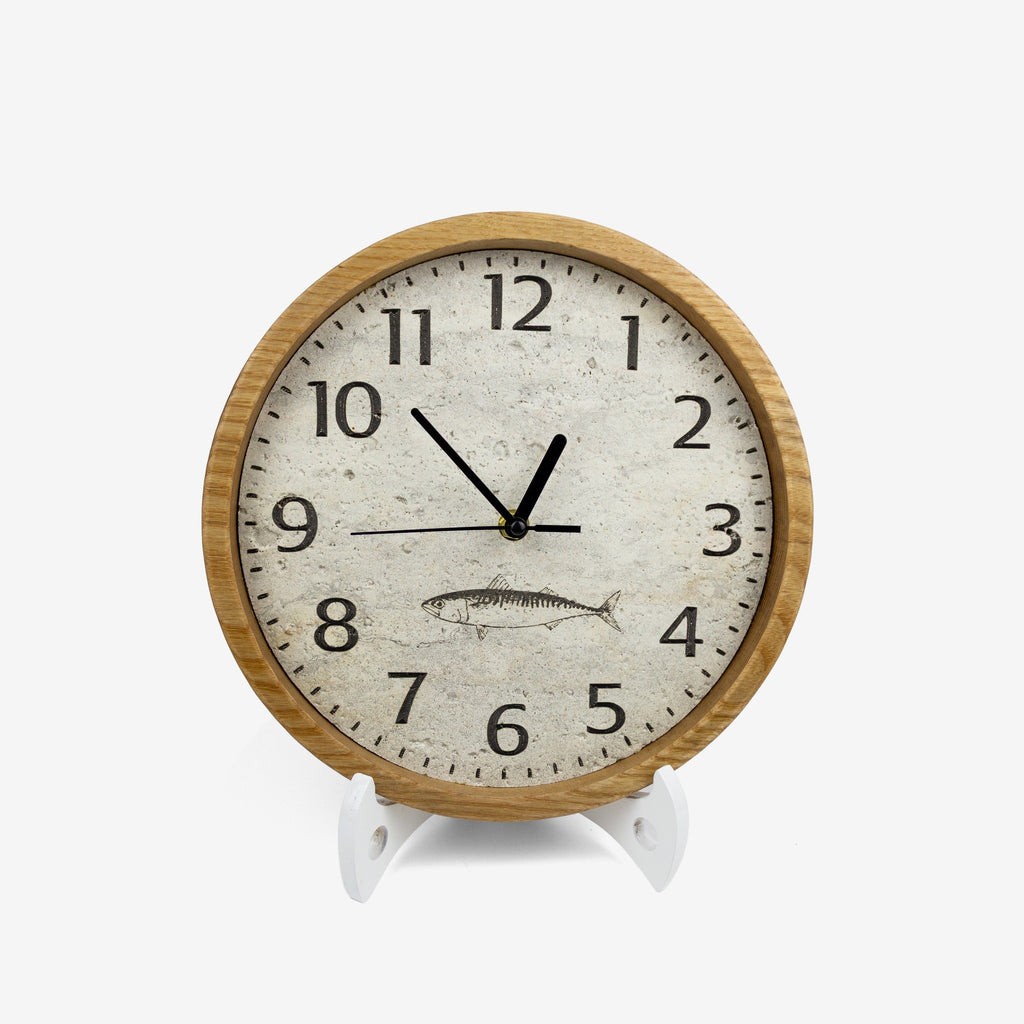 Large wooden table clock with stone face - "Stonekeeper" from Peanut’s Woodworks