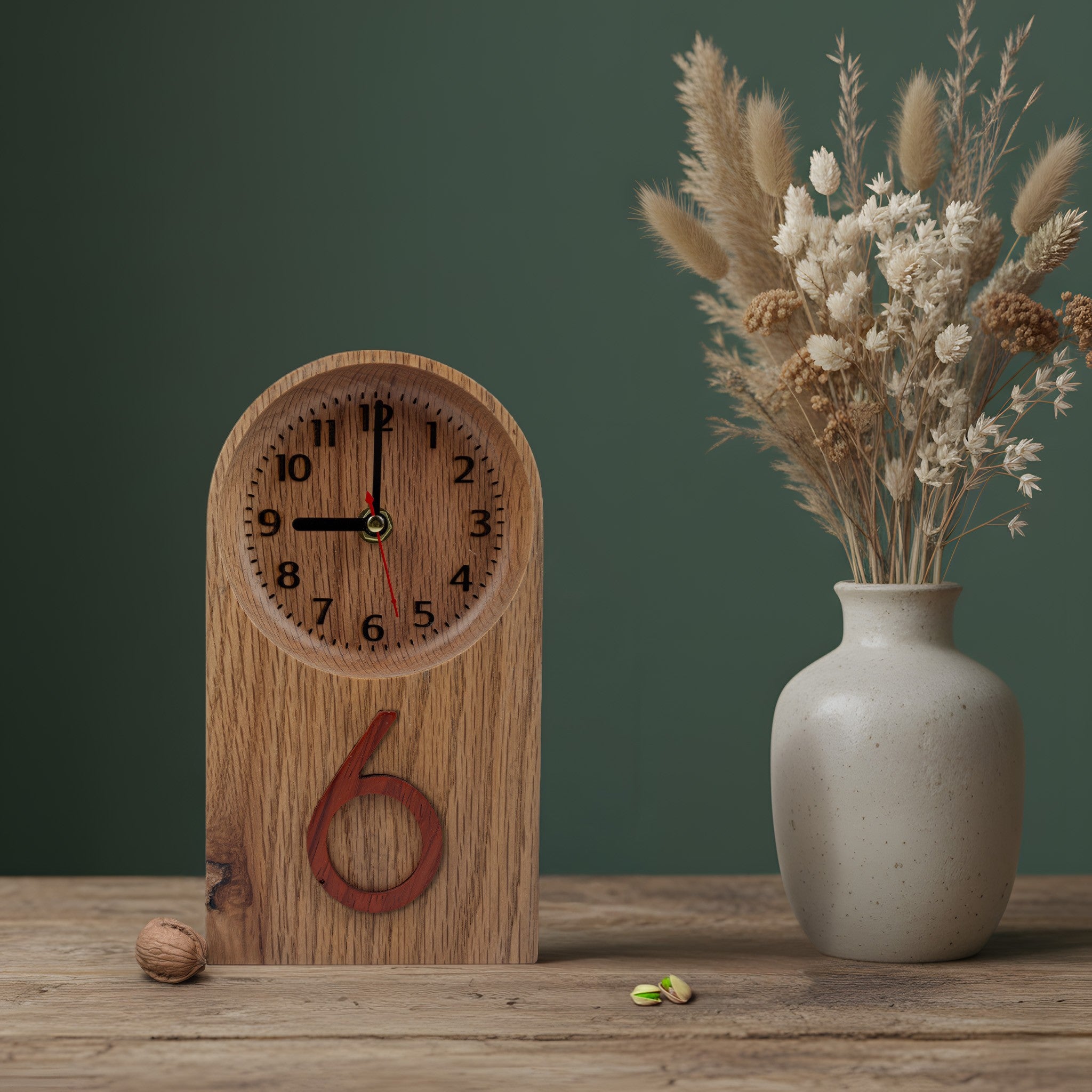 Standing wooden desk clock - "Tallnut" from Peanut’s Woodworks