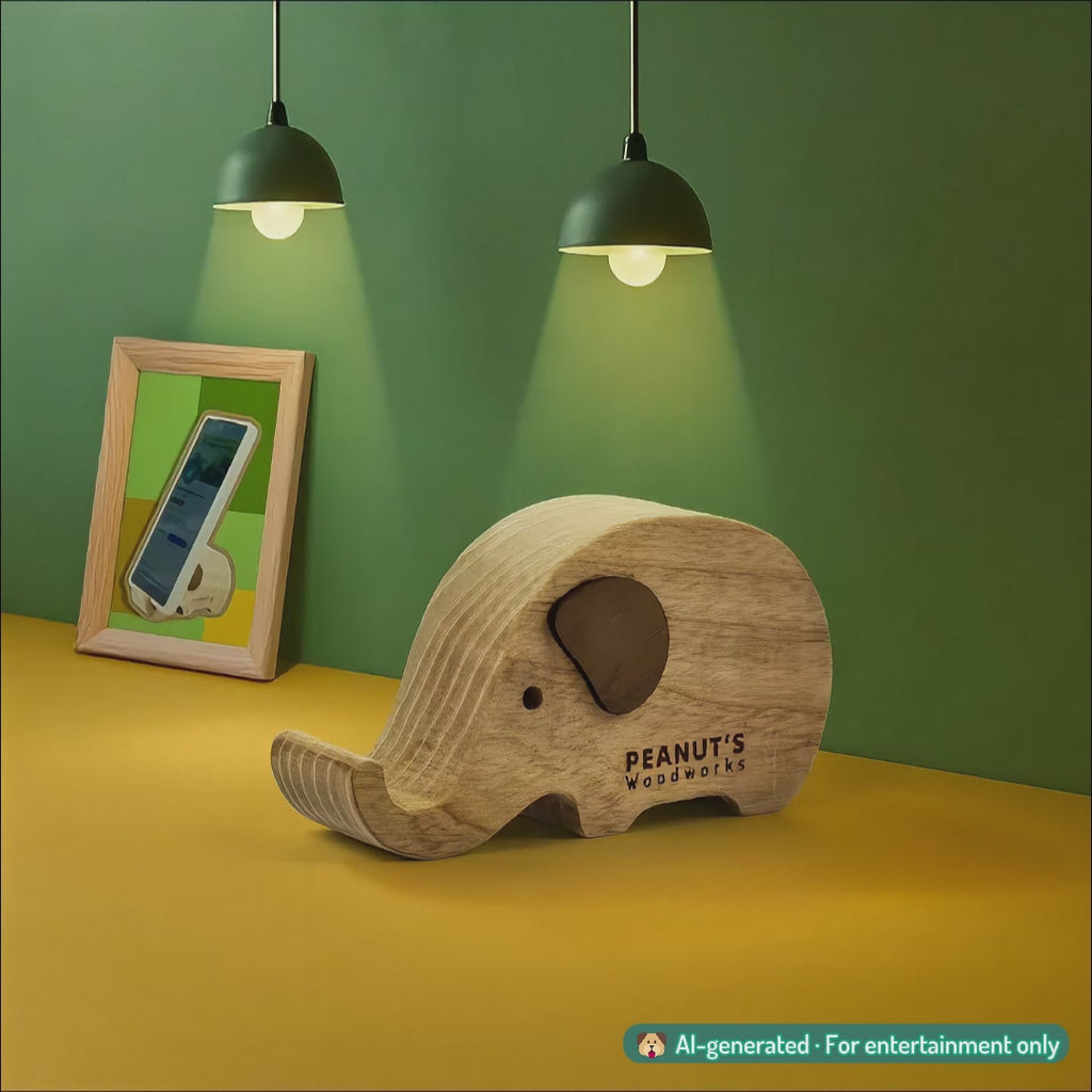 Wooden phone stand in the shape of an elephant - "Cellephant" from Peanut's Woodworks