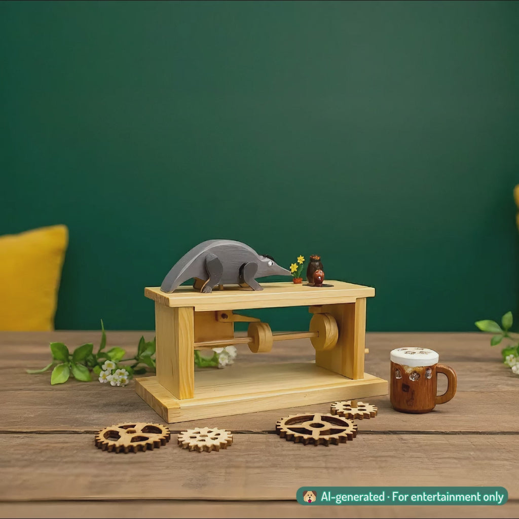 Mechanical wooden toy - "Nomnom Tamandua" from Peanut’s Woodworks